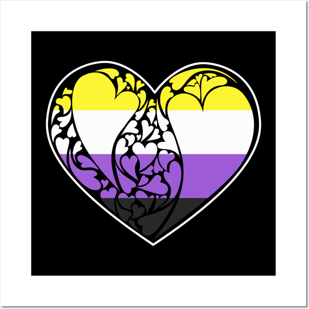 Nonbinary Flag LGBT+ Heart Wall Art by aaallsmiles